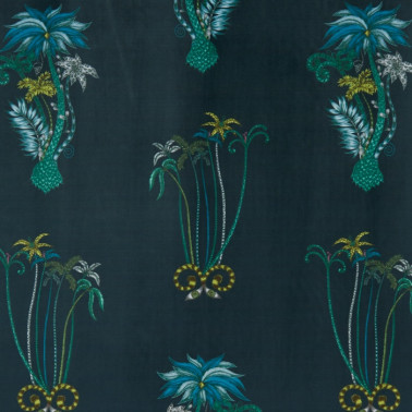 Tela JUNGLE PALMS NAVY VELVET F1209-01 CLARKE & CLARKE